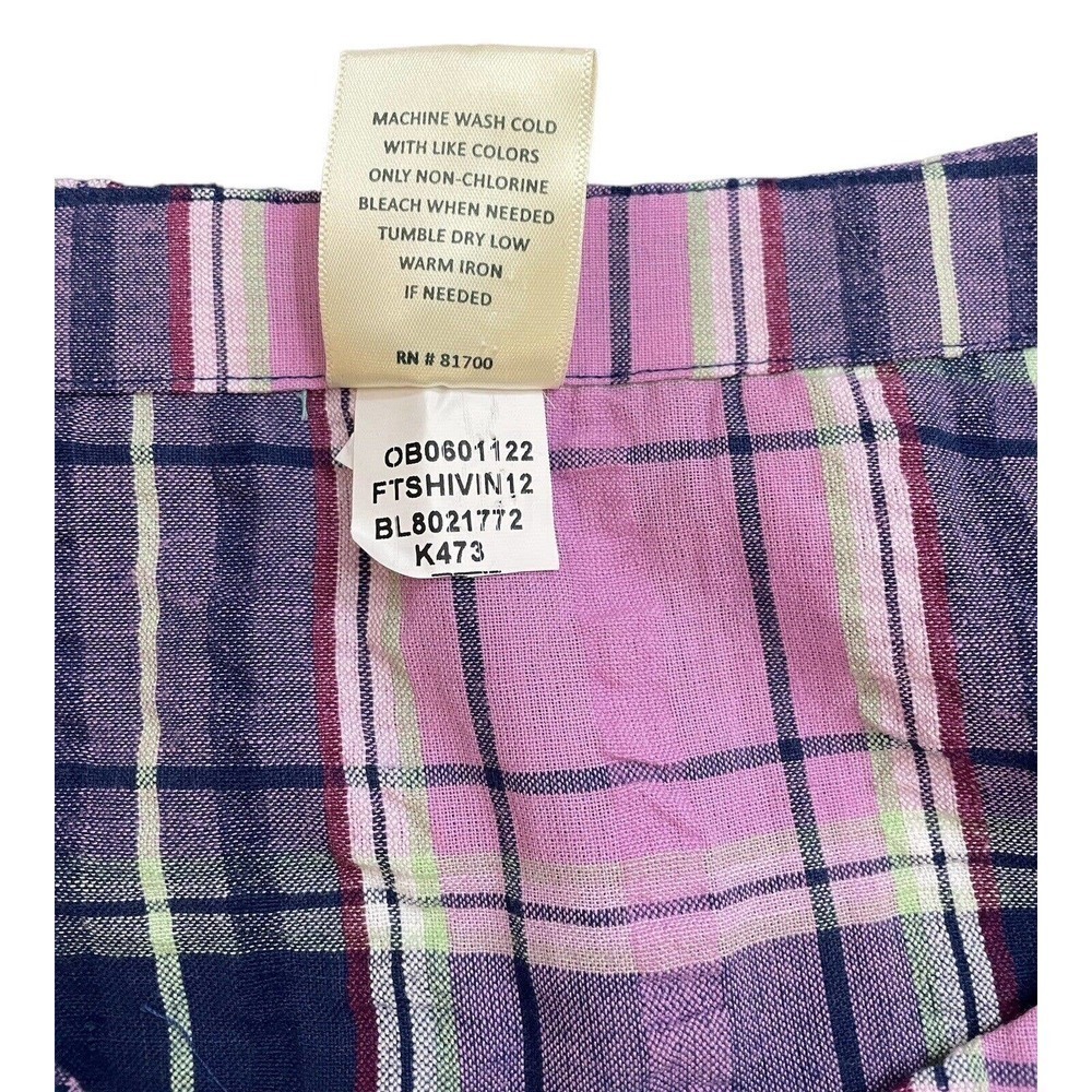 Blair Womens Large Blouse Cotton Blend Purple Blue Check‎ Short Sleeve Button up - Picture 6 of 6
